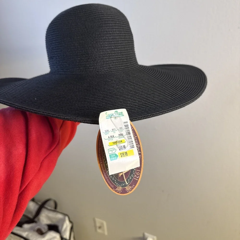 Scala Woven Paper Wide Brim Womens Sun Beach Hat Visor Black One Size 4.75